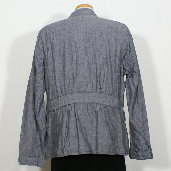 Blue Cotton Chambray Stand Collar Jacket XL - Picture 3 of 5
